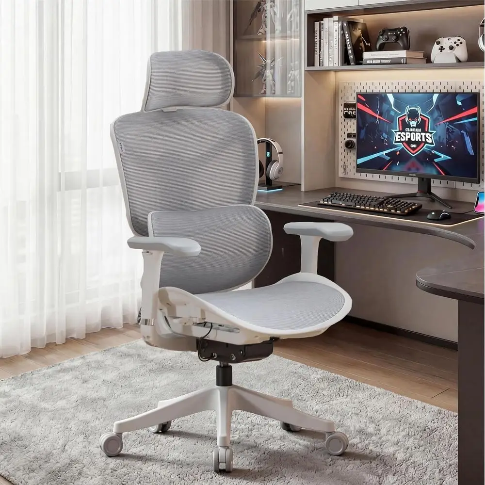 

Ergonomic High-Back Mesh Office Chair with Lumbar Support, Silent Casters, Adjustable Seat and Recline for Comfortable Home or G