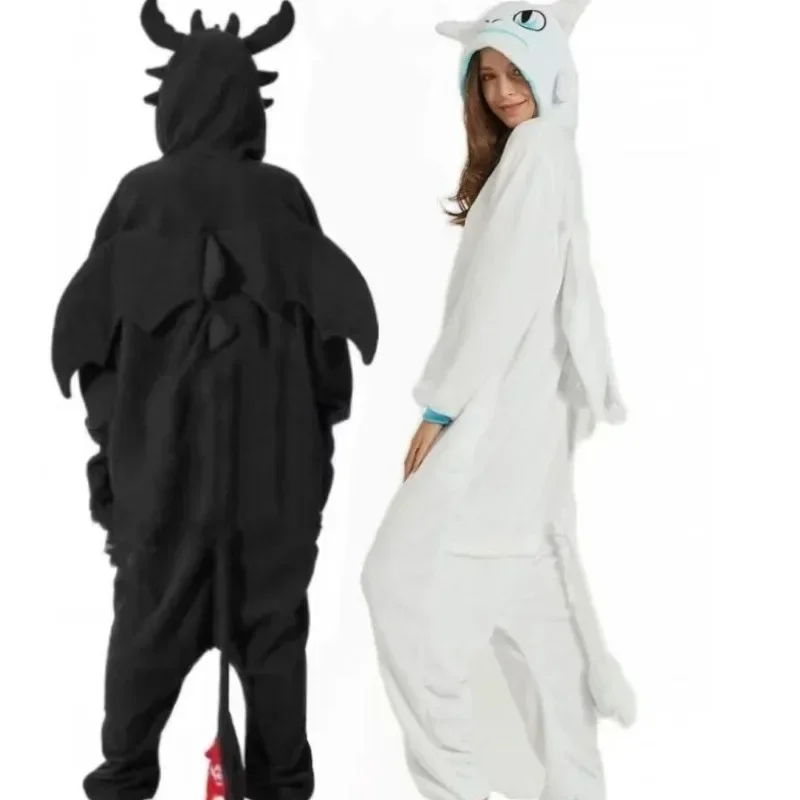 

Flannel Cartoon Conjoined Animal Pajamas Tamed Dragon White Dragon Thickened Home Clothes Stitch Pajama Adult Costume Cosplay
