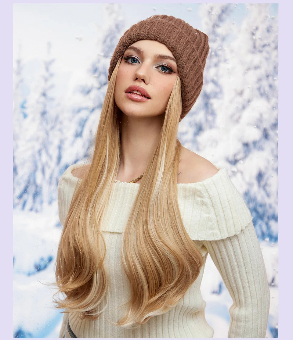 Hat wig Brown Blonde Wigs Hat wigs Cap Connect Synthetic Wigs Hair for Women Daily Party Use High Resistant Hair