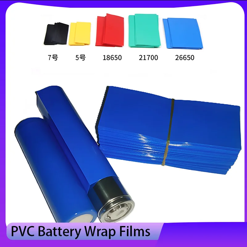 PVC Battery Wrap FilmTape Precut Shrinkable Sleeve Protect Pipe Cover Heat Shrink Tube for Batteries 18650/26650/21700/No.5/No.7