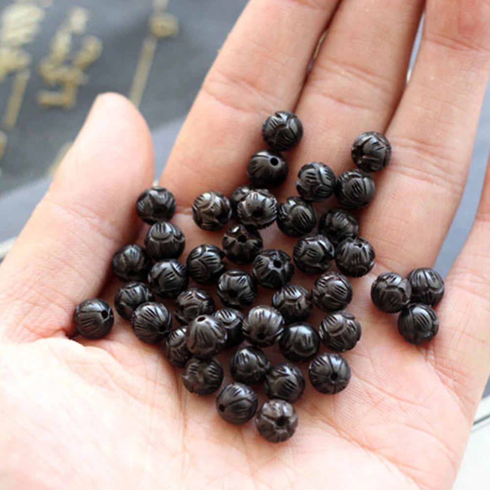 

20 Pcs Ebony Wood Beads Natural Carved Round Craft Accessories for Jewelry Making Bracelet Necklace Rosary Decor