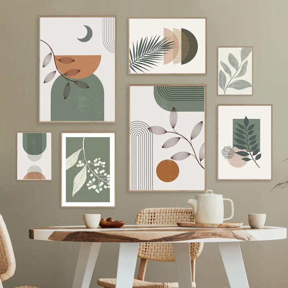 Hojas sol Arco Iris Oliva geometría Boho arte De pared abstracto Mural lienzo pintura carteles e impresión cuadros De pared sala De estar