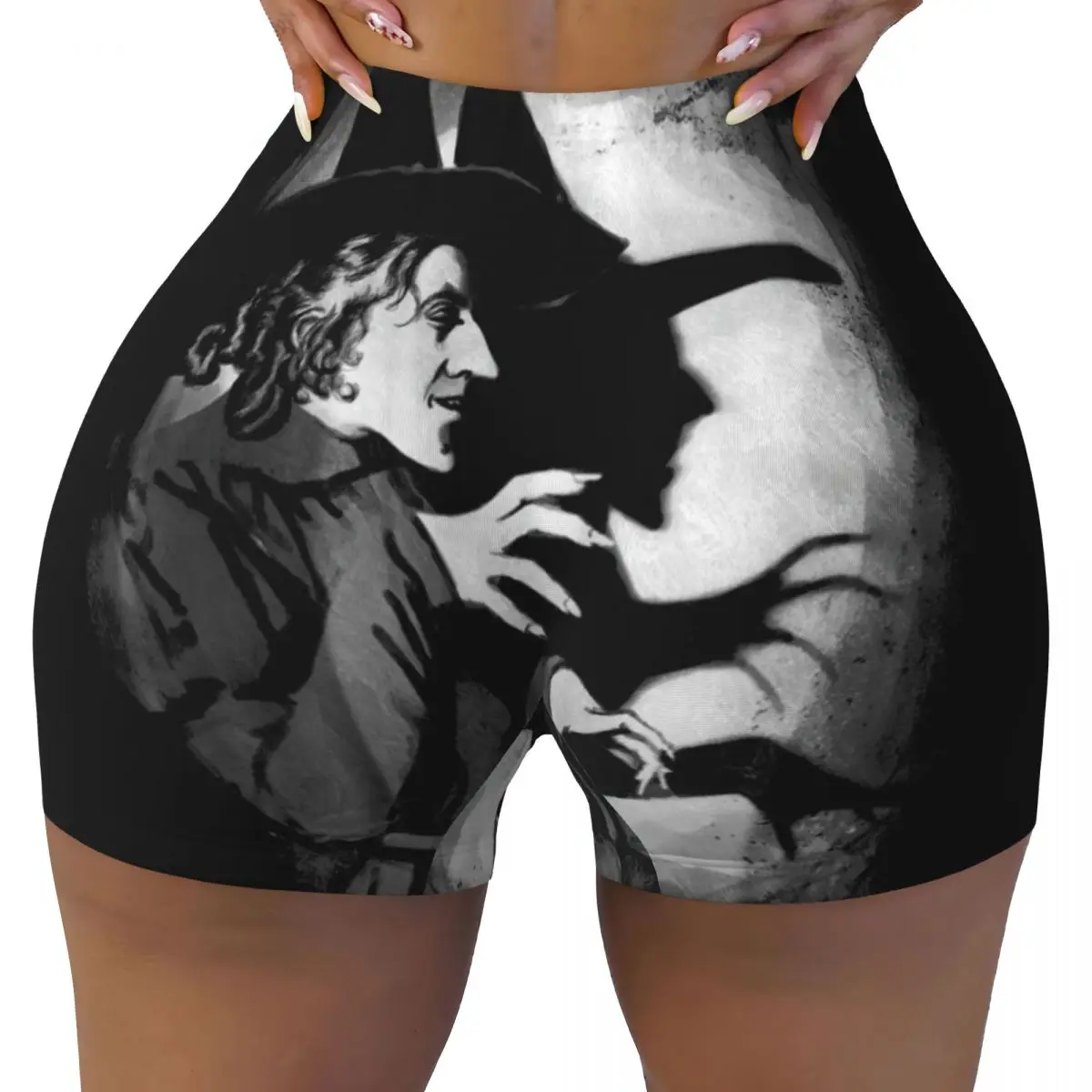 Custom Horror Wicked Witch Workout Shorts for Women Gothic Occult Magic Gym Running Biker Yoga Shorts