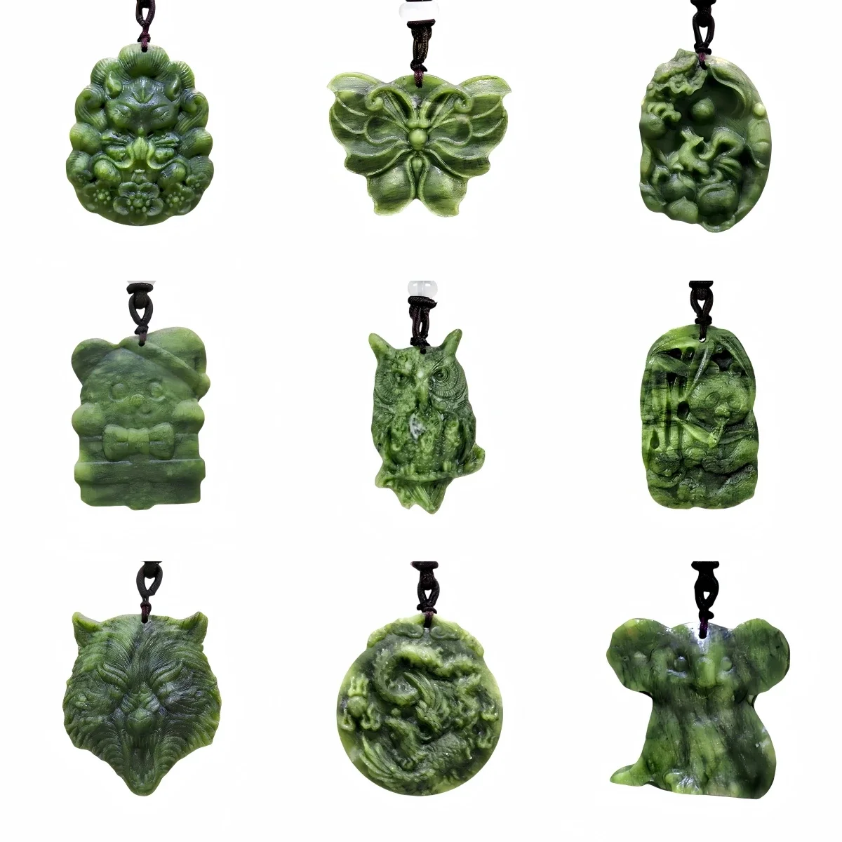 Trawa Zielony Naturalny Jadeit Smok Lis Sowa Naszyjnik Prawdziwa Biżuteria Rzeźbiony Kamień Szlachetny Moda Urok Amulet Prezenty dla Kobiet Mężczyzn