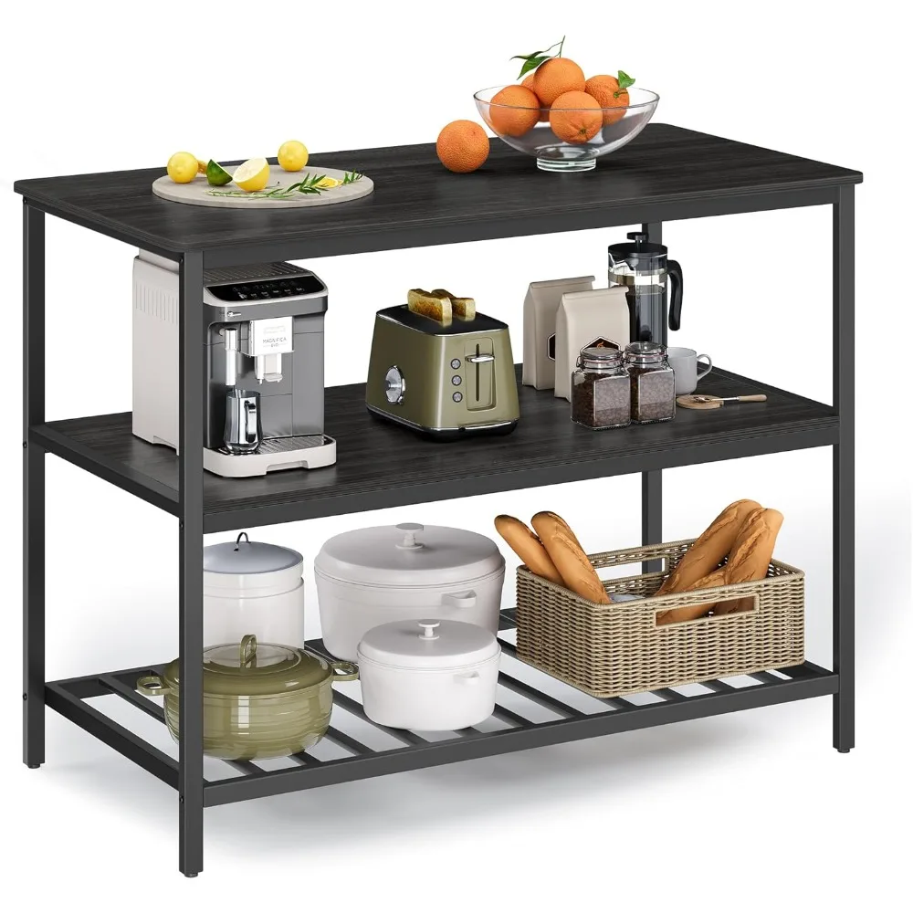 

Kitchen Island with 3 Shelves, 47.2 Inches Width Kitchen Shelf with Large Worktop, Stable Steel Structure, Industrial