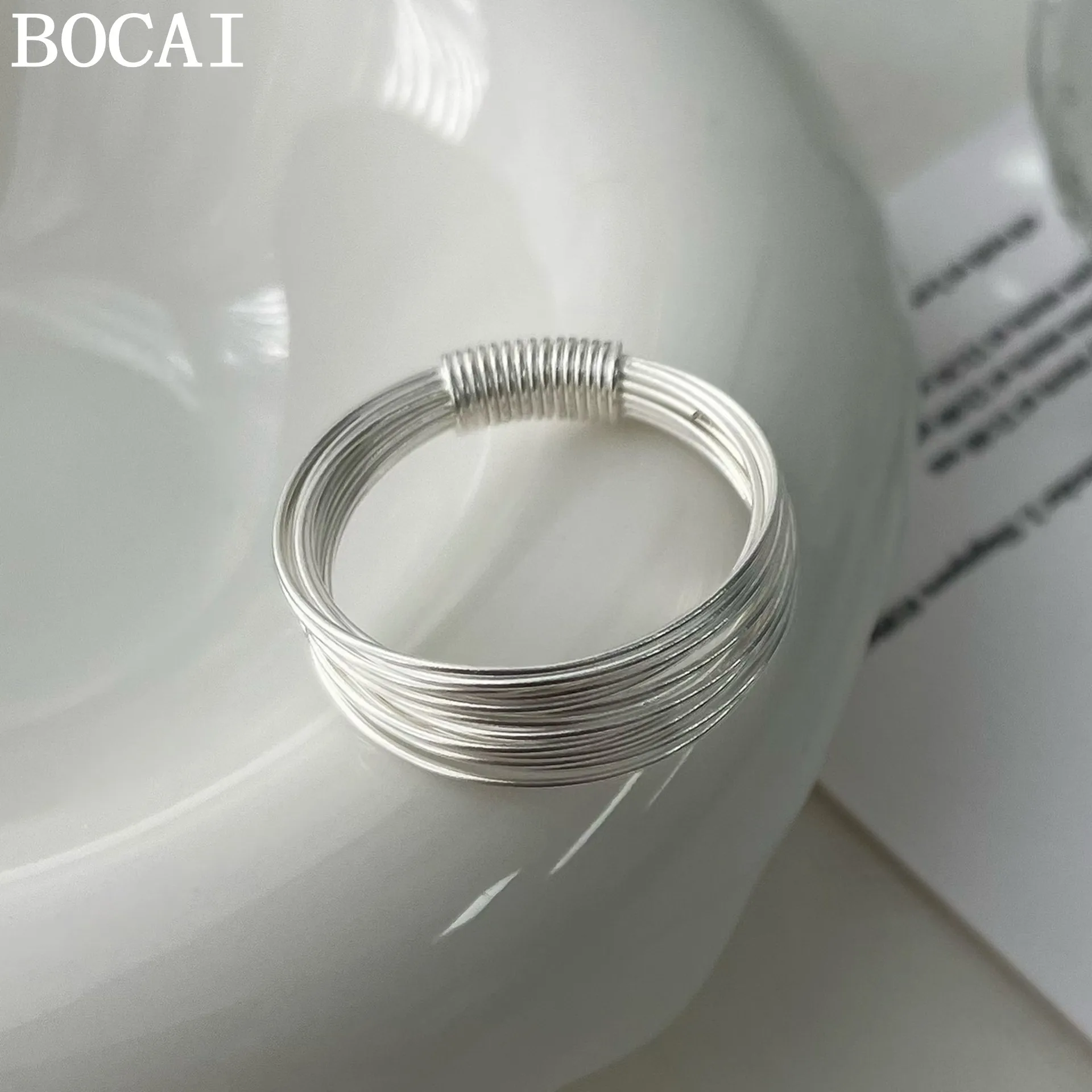 

BOCAI New S925 Pure Silver Trendy And Luxurious Plain Circle Multi-layer Line Winding Closed Ring Can Be Used As A Pendant