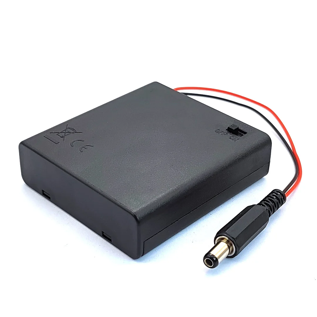 AA Battery Box With Cover And Switch DC 5.5 * 2.1mm Plug AA Battery Holder 2/3/4 Slots AA Battery Case Series Connection