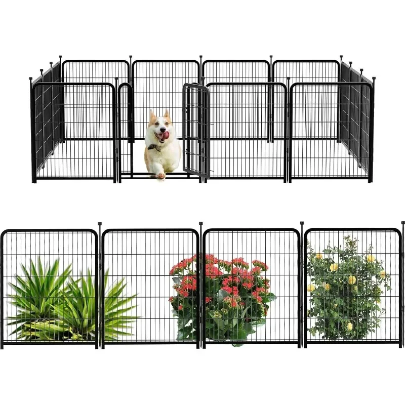 24 in(H) Garden Fencing Animal Barrier,Wide Door Low Threshold,Dog Fence Outdoor for Yard. 8 Panels Total 16 Ft(L) Camping Fence