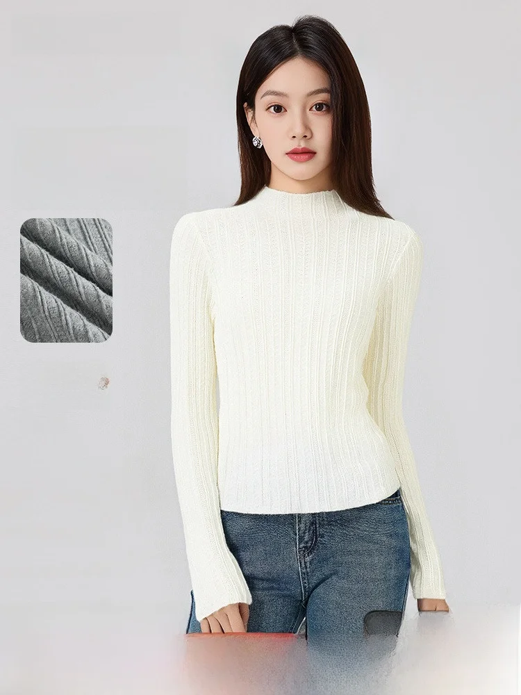 

Slim Fit Base Layer irt for Women Winter New Sle f High Collar Knitted Sweater Coffee Color Twist Knitwear Inner Wear