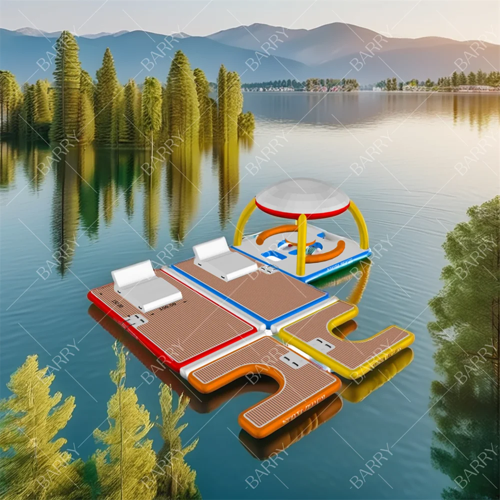 قاعدة عائمة قابلة للنفخ على شكل قطرة المحيط مع جزيرة مائية للخيمة للبحيرة #4