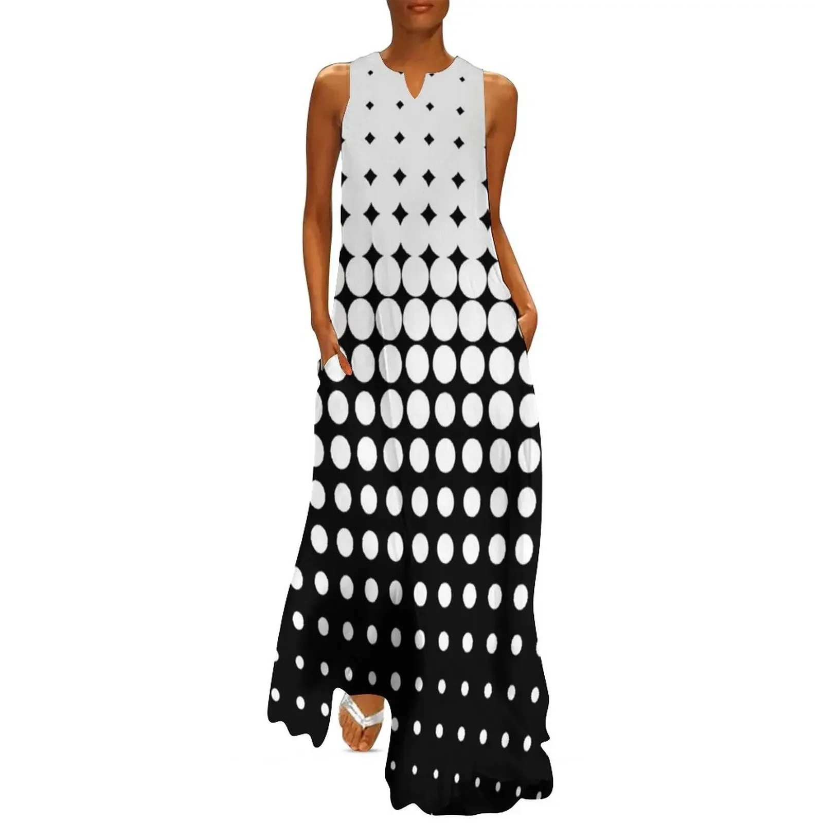 

Gradient halftone dots (white to black) Long Dress beach dresses Women's summer suit Dress