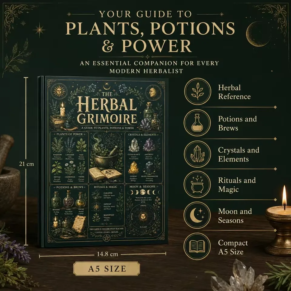 The Herbal Grimoire Guide to Plants Potions Power Natural Witchcraft Book for Beginners Herbalism Magic Rituals A5 Field Guide