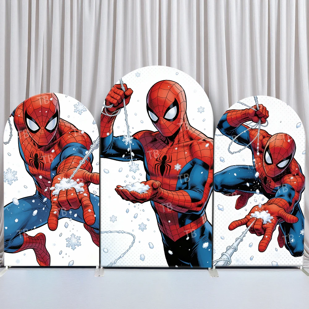 

Marvel Spider-Man Snow Scene Arch Backdrop Cover Comic Festive Scene For Kids Birthday Baby Shower Photo Booth Decor Background