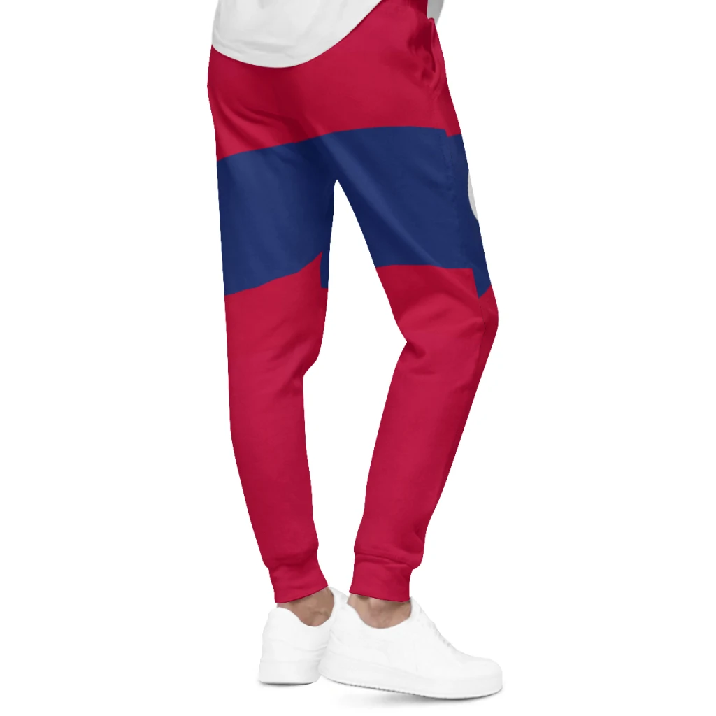 بنطال رياضي رجالي بعلم لاوس مع جيوب للركض للرجال، بنطال رياضي كاجوال برباط