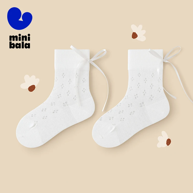 

Mini Bala Girls' Breathable Socks 2025 New Spring Baby Cotton-elastic Sweet Cute Butterfly Socks Non-constricting
