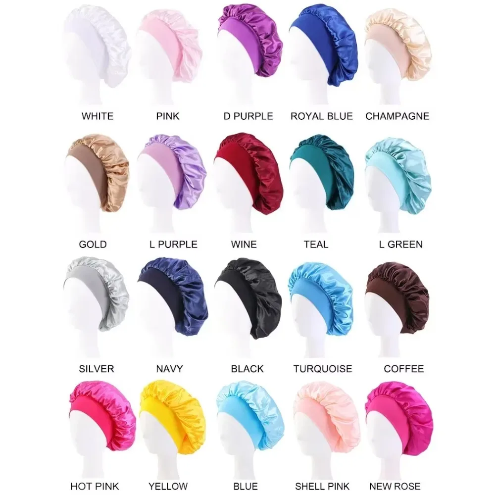 Satin Wide Brim Nightcap Silky Bonnet Hair Wrap for Sleeping Sleep Cap With Elastic Soft Band Styling Cap Hair Wrapping Caps