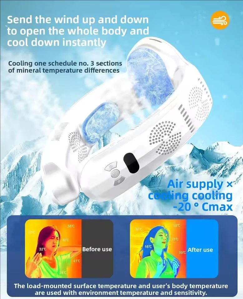 New 10000mAh Upgrade Neck Fan Semiconductor Refrigeration Intelligent Digital Display Cooling And Warm Dual-mode Bladeless Fan