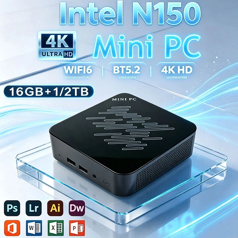 Mini PC Computer Intel Core N150 PC Gaming Computer 8/16GB RAM 1TB 2TB M.2 SSD WiFi 6 BT5.2 4K HD Portable Desktop Pc