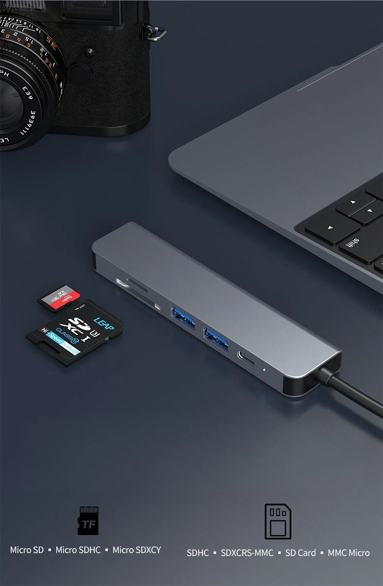 Typec 6-en-1 lector de tarjetas de cámara tfsd HDMI4K portátil estación de acoplamiento multifunción