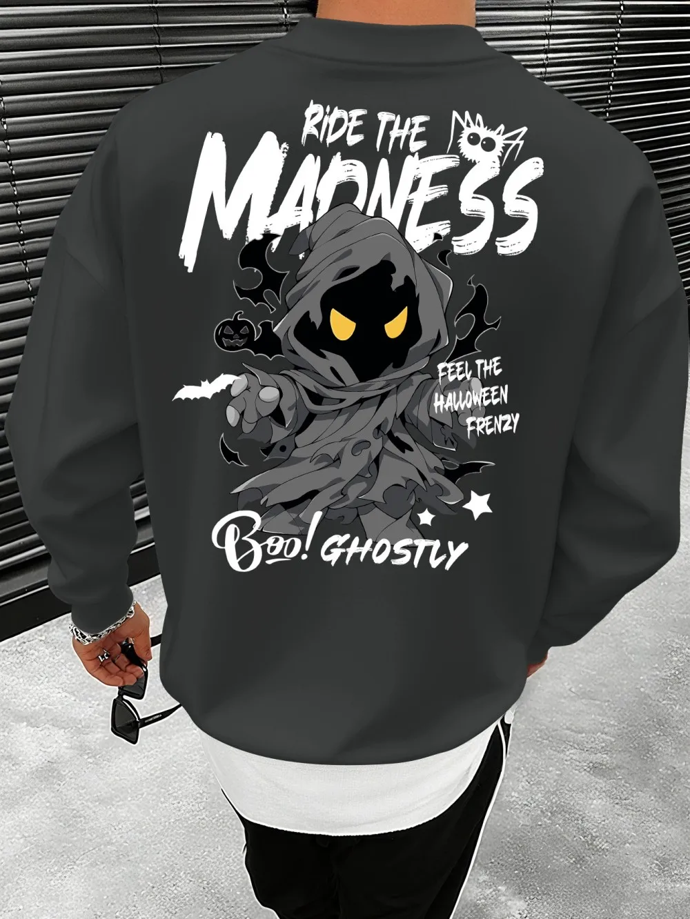 European and American Men's Autumn Cartoon Little Devil Letter Print Comfortable Soft Long Sleeved T-Shirt Outdoor Street Top