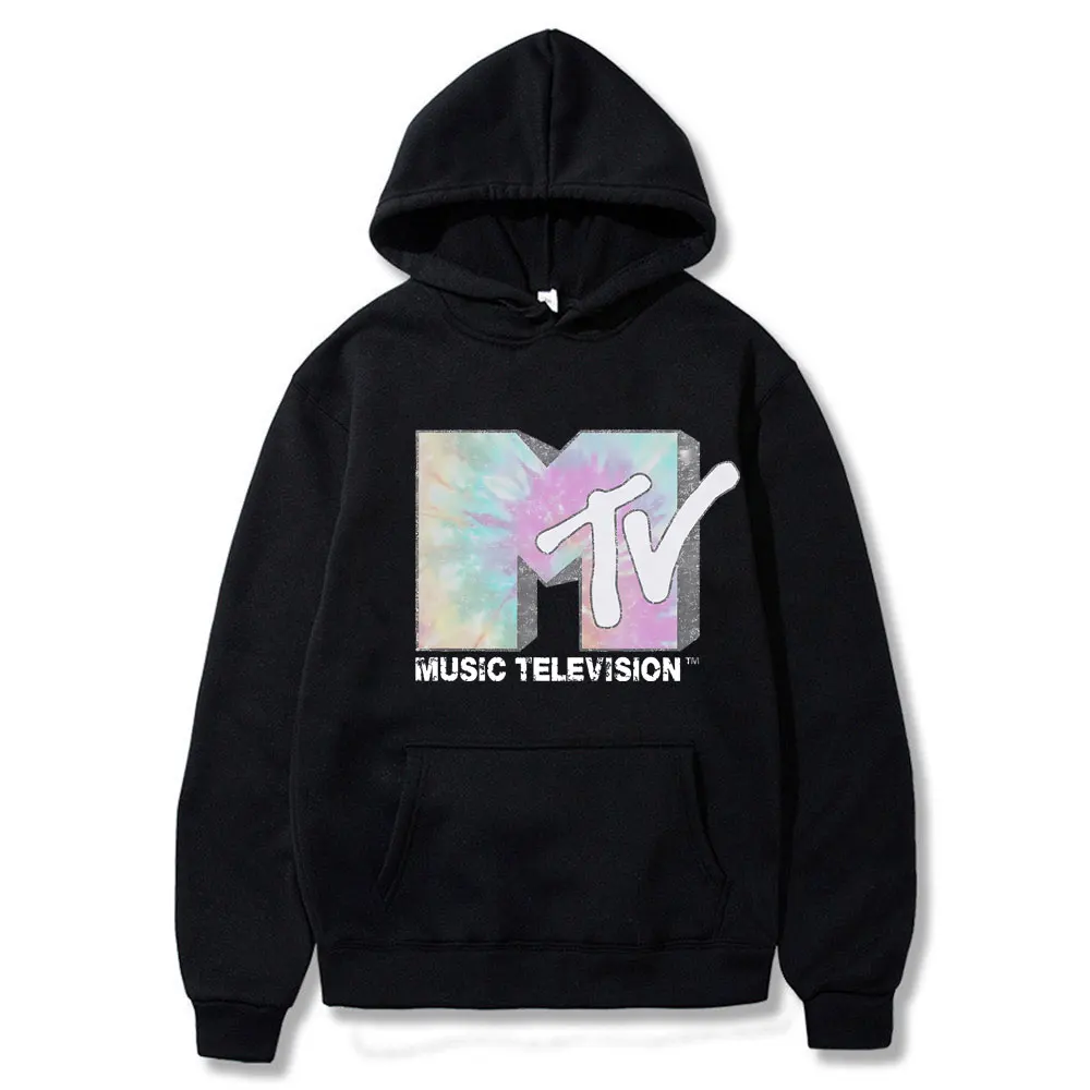 

MTV Music Television Faded Tie Dye Толстовка с рисунком Мужчины Женщины Повседневный спортивный костюм большого размера с капюшоном Унисекс Флисовый хлопковый пуловер