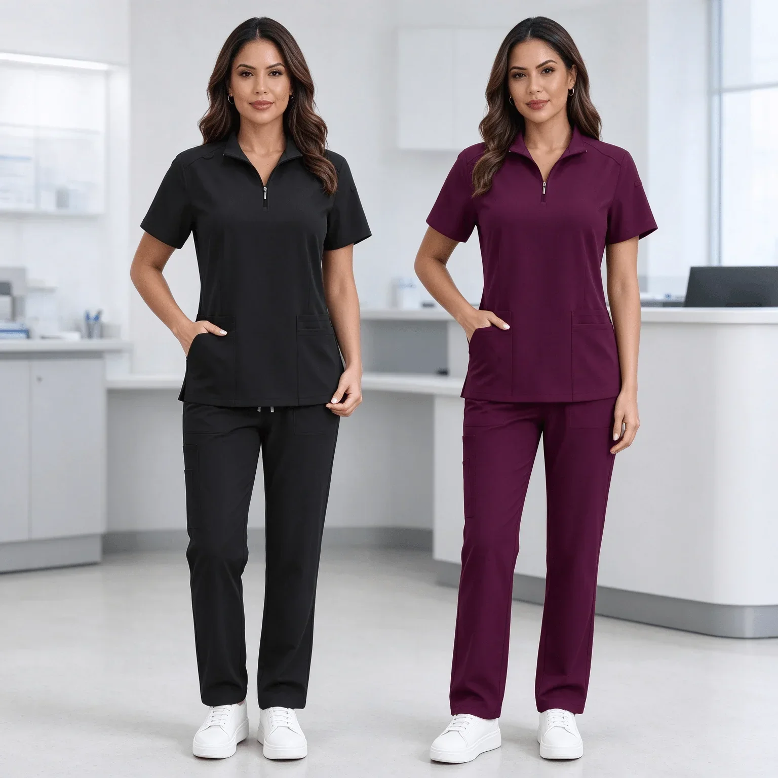 lot-de-deux-combinaisons-de-travail-a-sechage-rapide-avec-fermeture-eclair-col-montant-manches-courtes-et-pantalon-long-pour-infirmieres-medecins-et-personnel-de-salons-de-beaute-et-de-soins-de-la-peau
