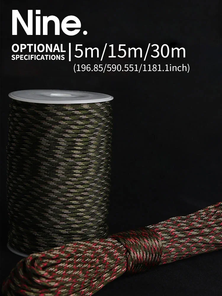 550 Cabo Paracord para acampamento ao ar livre, colhedor de sobrevivência, corda de paraquedas, acessórios para caminhadas, diâmetro 4mm, 5, 15, 30 m