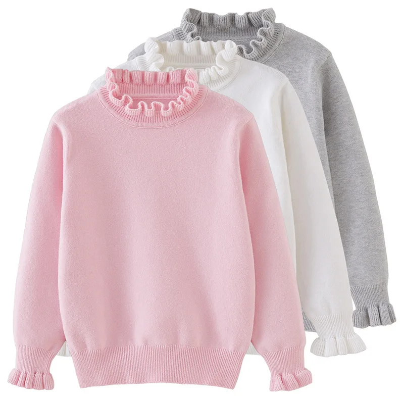 

Red Littlie Girls Sweater Kids teenager pullover knitted Sweaters Autumn Winter Solid Color Cotton knitwear for Children Pink