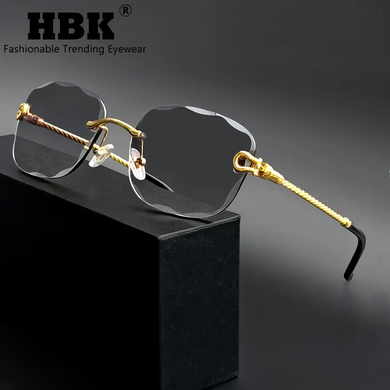 HBK Vintage Design Rahmenlose Sonnenbrille Männer Luxus Wellenschneiden Metall Sonnenbrille für Frauen Reisen Einkaufen Shades Brillen UV400 – Detail 2