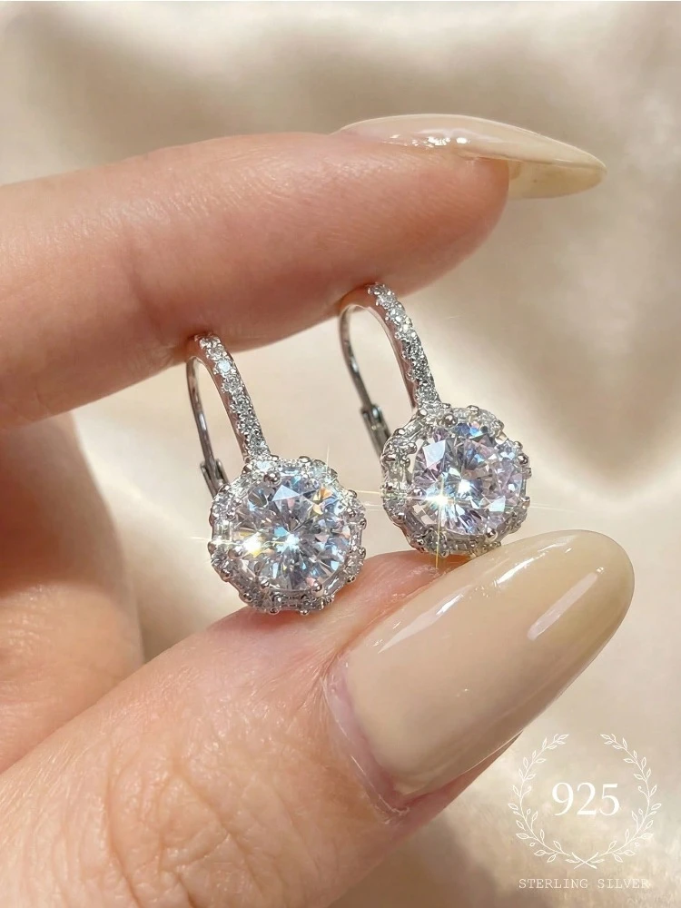 Pendiente de aro de circonio cuadrado simple de Plata de Ley 925 para mujer, joyería fina de alta calidad para compromiso y boda