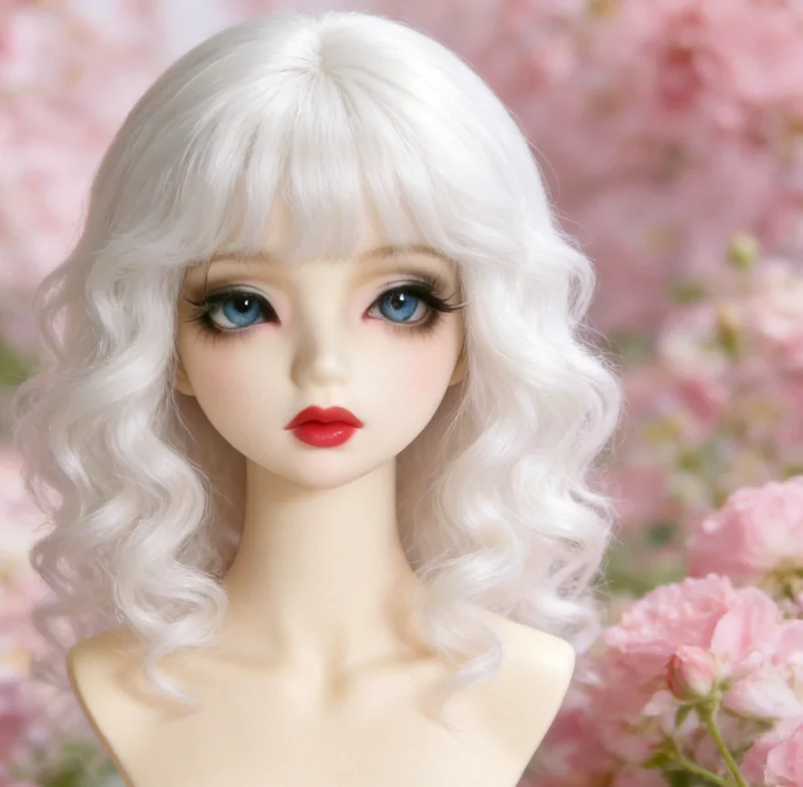 

Wigs doll wig doll accessories short hair with bangs, white curly hair 1/3 1/4 1/6 BJD doll hair free shipping