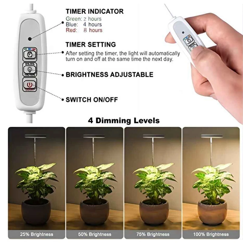 Luce per coltivazione, luce per piante a LED a spettro per piante da interno, luce per coltivazione regolabile in altezza per fiori e crescita delle piante bonsai