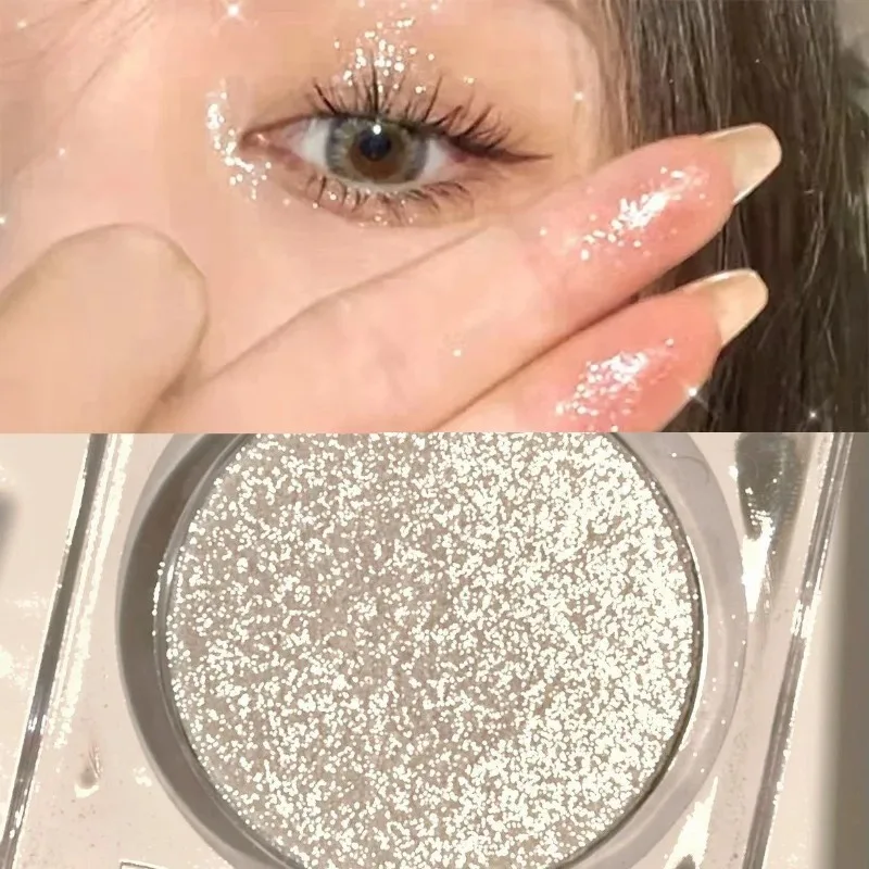 モノクロホワイトシャイニーハイライターパレットダイヤモンドグリッターアイシャドウ長持ちパール光沢のある輝きブライトンブロンザーメイクアップ