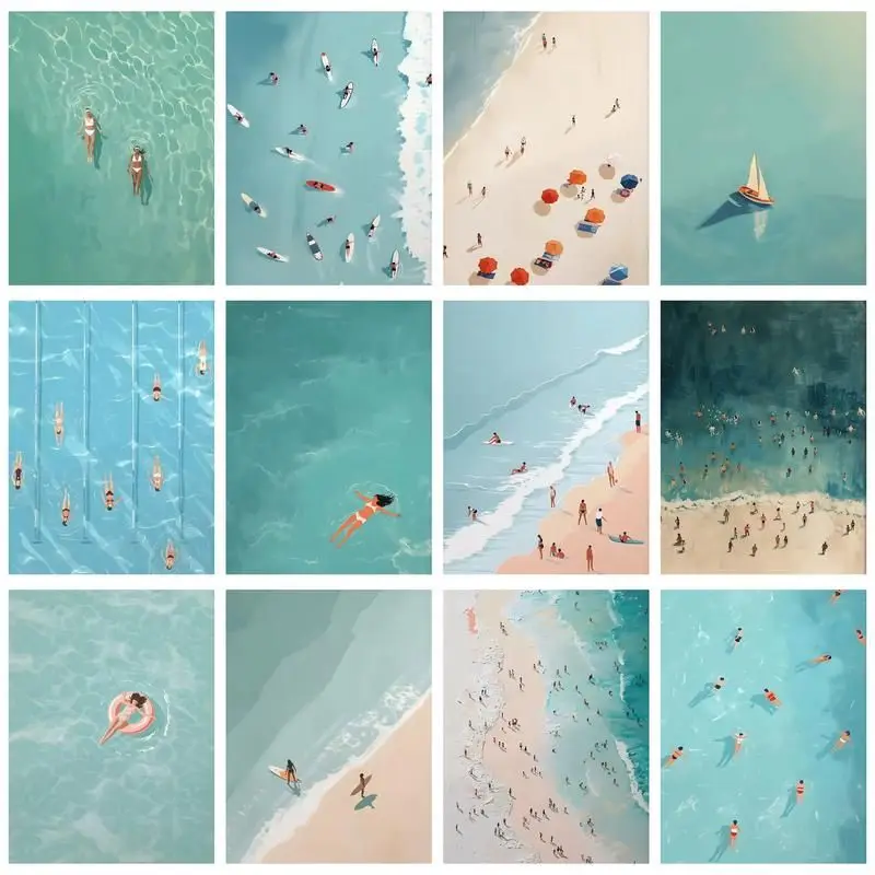 

CHENISTORY Coloring By Number Swimming scenery Kits DIY Painting By Numbers Drawing On Canvas Sea HandPainted Home Decoration
