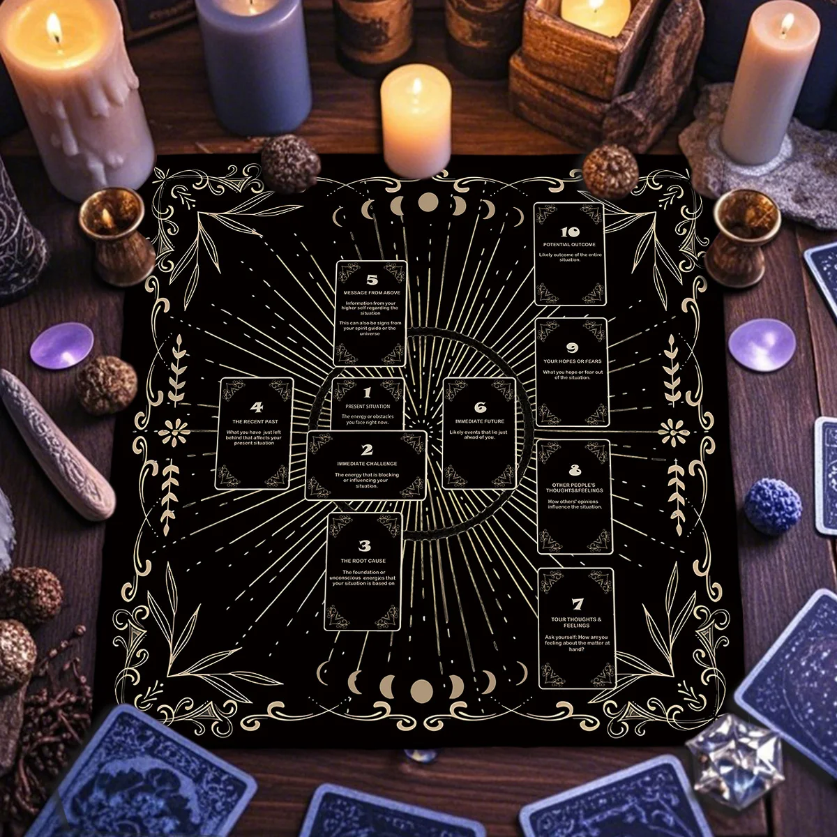 Celtic Cross Divination Altar Cloth Tarot Card Tablecloth Witch Sun & Moon Tarot Cloth For Witchy Gifts Home Decor Card Pad
