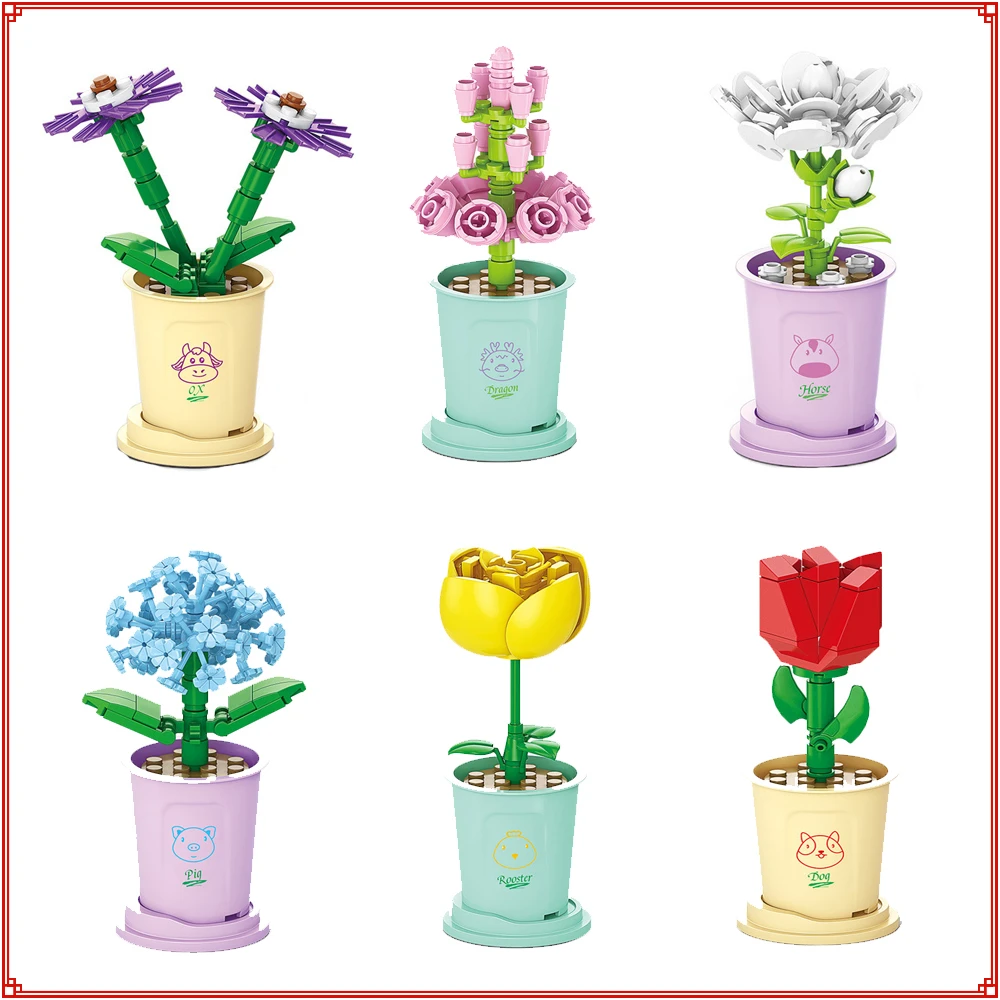 Bonsai Florist Series Building Blocks Lucky Eternal Flower Jasmine Hydrangea Hyacinth Assembling Toys Ornaments Children Gifts