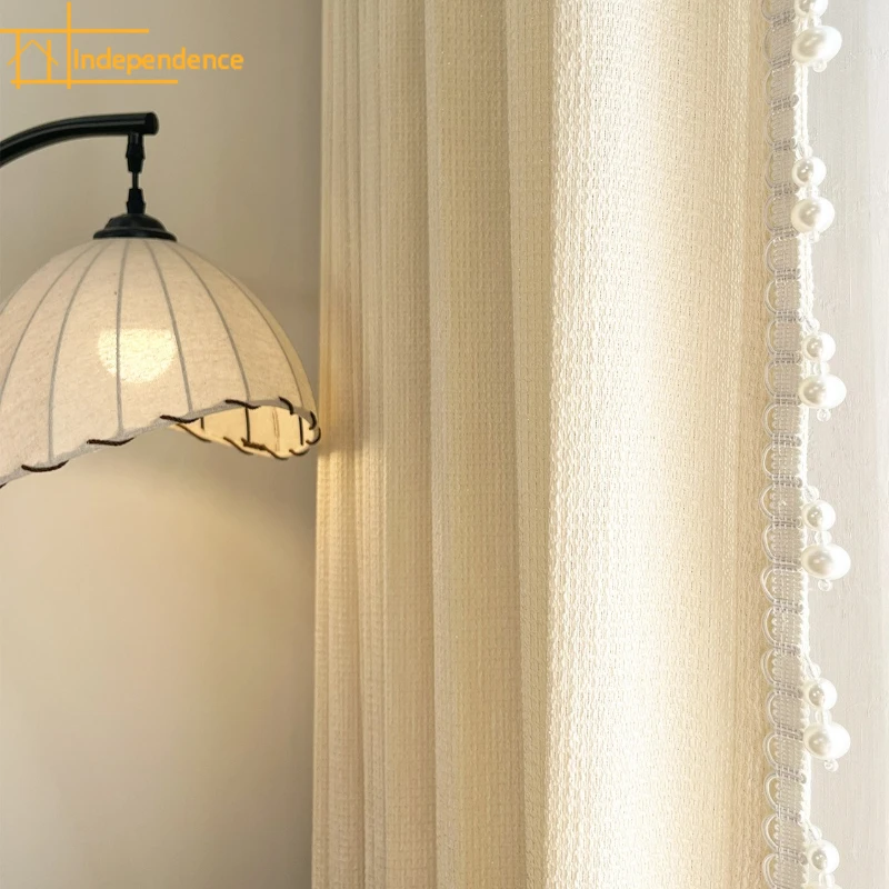 French Cream Texture Jacquard Window Curtains for Living Room Bedroom Partition Curtain Door Curtain Customized Finished Product