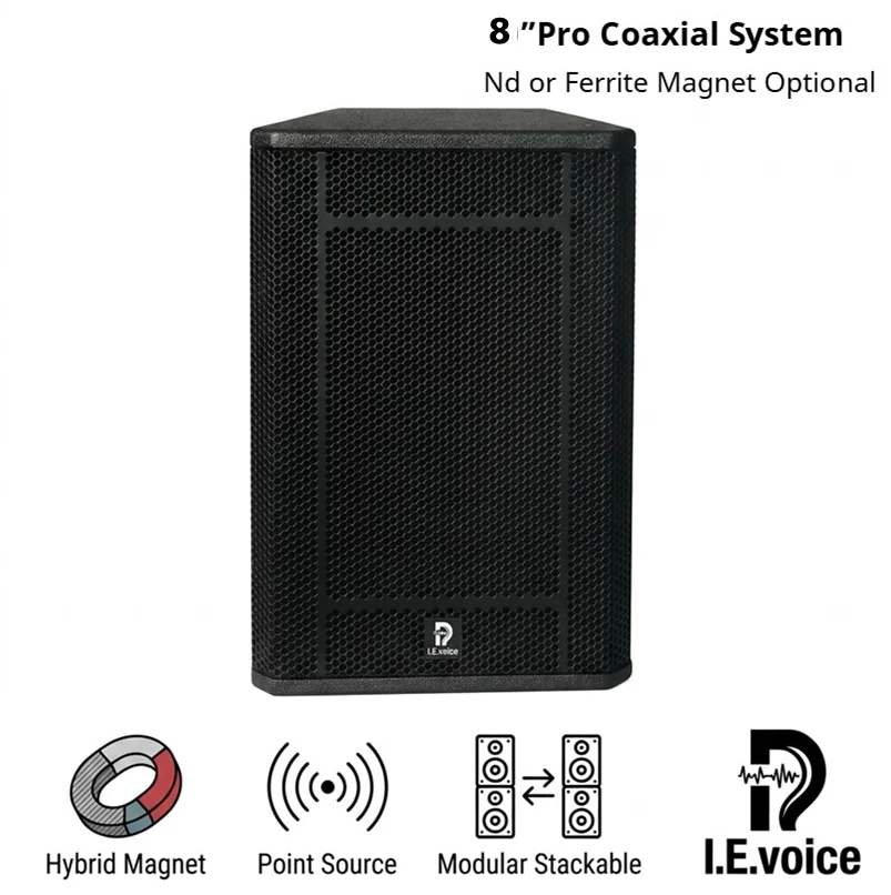 I.E.voice 8in Pro Coaxial C.08ET: High-SPL Modular Point Source Speaker | Nd Or Fe Magnet Choice | Stackable Array | OEM/ODM