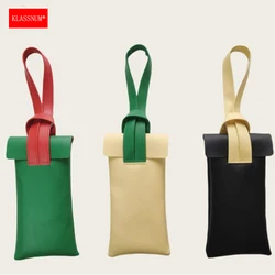 KLASSNUM Trendy Glasses Case With Wristband Color-Block Sunglasses Case PU Leather Portable Reading Glasses Storage Pouch Women