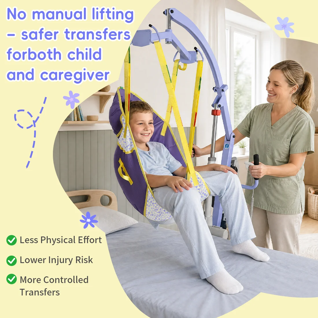 Ehucon Patient Divided Leg Lift Sling,Kids Transfer Sling with Full Body Head Support,Breathable Children Rehabilitation Aid