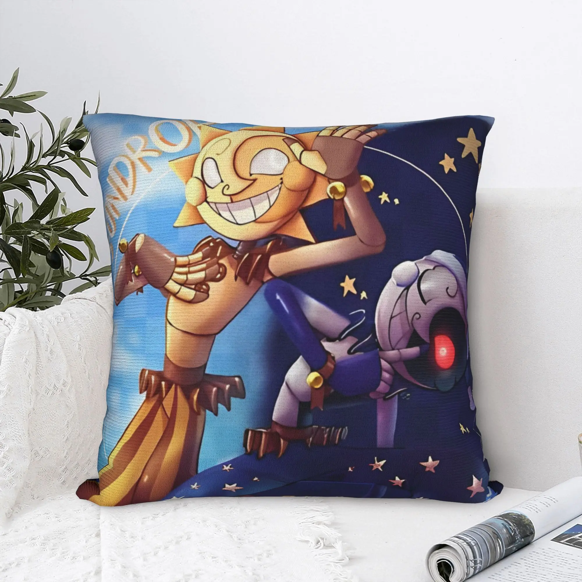 FNAF Funda de almohada cuadrada de sol y luna, funda de cojín decorativa con cremallera a la moda, funda de almohada para coche de 40x40cm