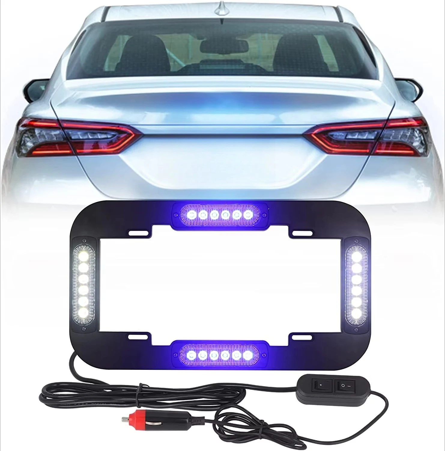 Emergency Dashboard Strobe Windshield Car Truck 16 Emitting Diode Warning Light Strip + License Plate Strobe Light