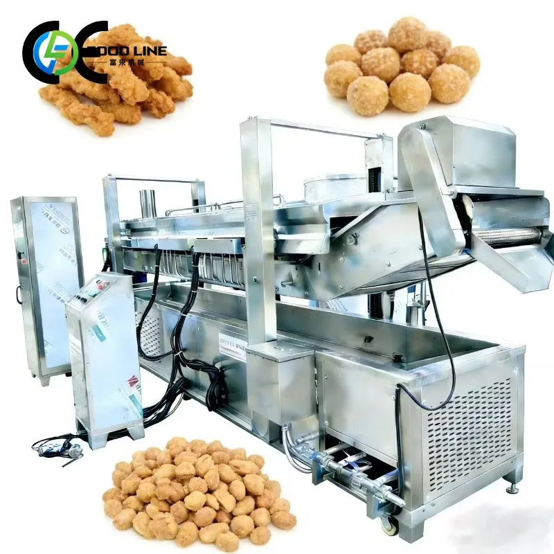 Customized Continuous Electric Gas Frying Machine for Chicken Nuggets Potato Chips French Fries Onion Peanut