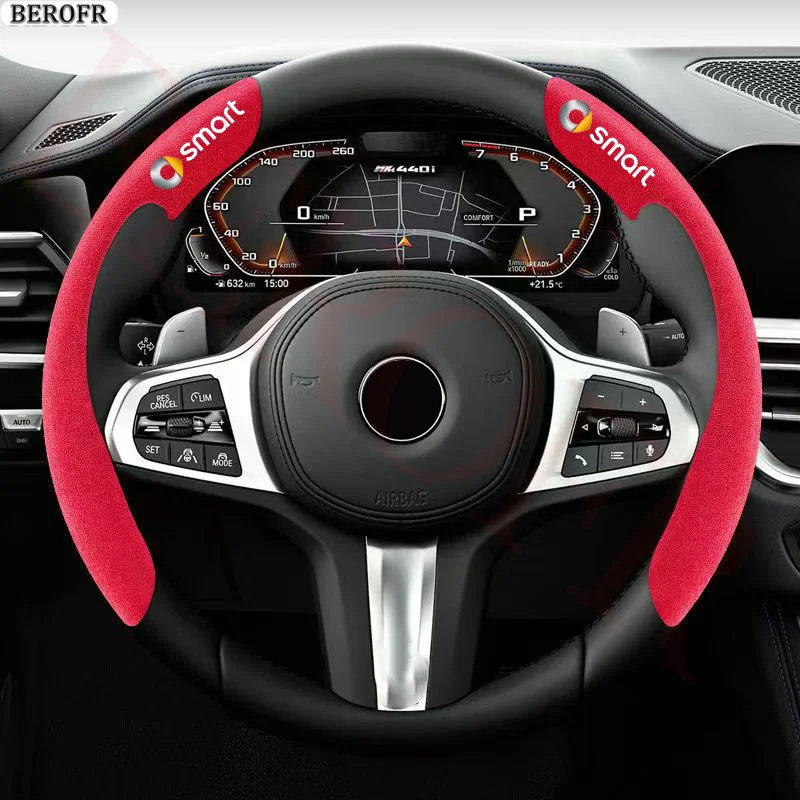 Car Steering Wheel Cover black suede leather for smart fortwo forfour 451 450 452 453 454 Accessories Car Steering Wheel Cover