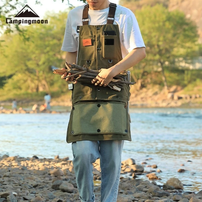 CAMPINGMOON Q1 Verde Camping al aire libre BBQ Ropa de trabajo Jardinería Barman Delantal Mono - Transpirable Confort para el trabajo al aire libre