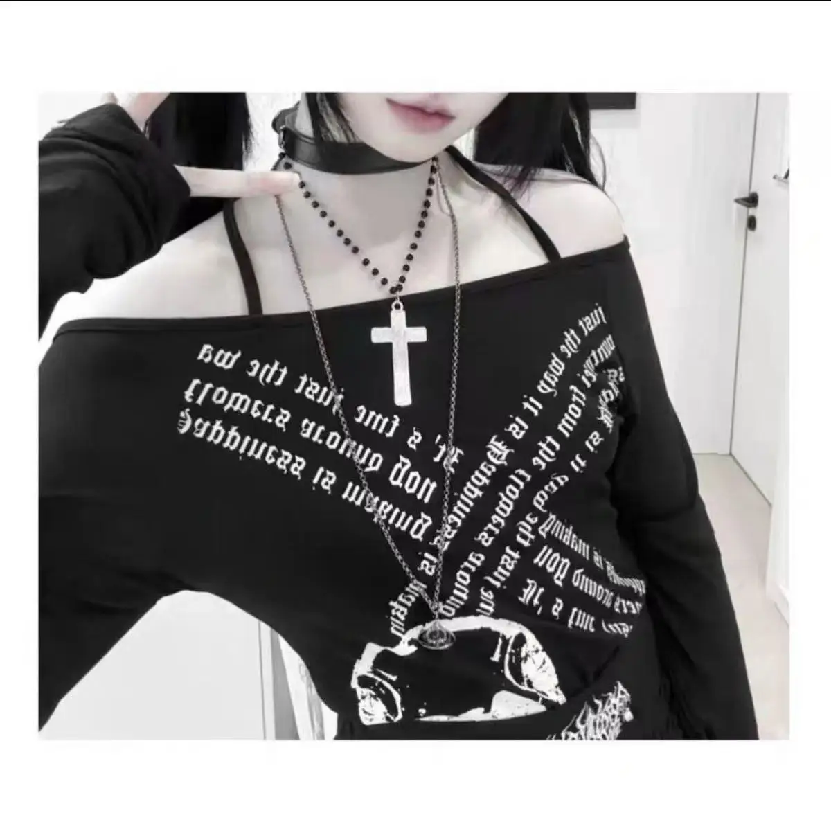 Plus-size Subculture Dark Gothic Rock Punk Y2k Millennial Girl Skullhead T-shirt Women's Loose Long-sleeved Top