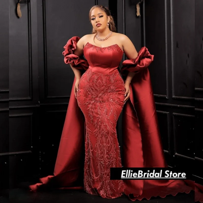 

Красные вечерние платья без бретелек со съемными рукавами 2025, длинное африканское платье русалки для свадебной вечеринки, платья для выпускного вечера, женские платья по индивидуальному заказу