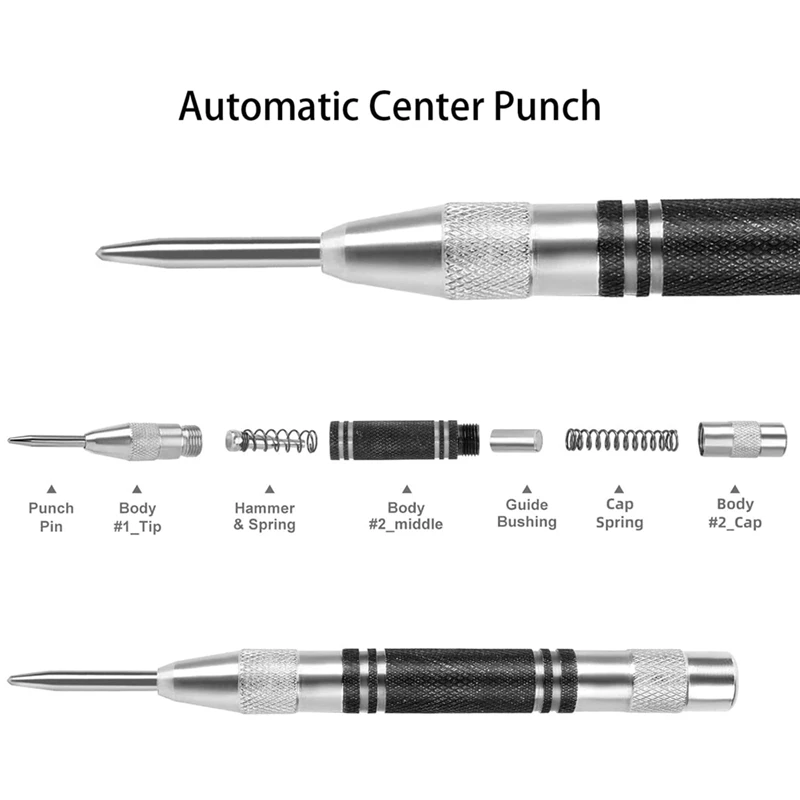 Automatic Center Punch 5 Inch&6 Inch  Heavy Duty Spring Loaded Center Punch With Replaceable Tips 2 Packs