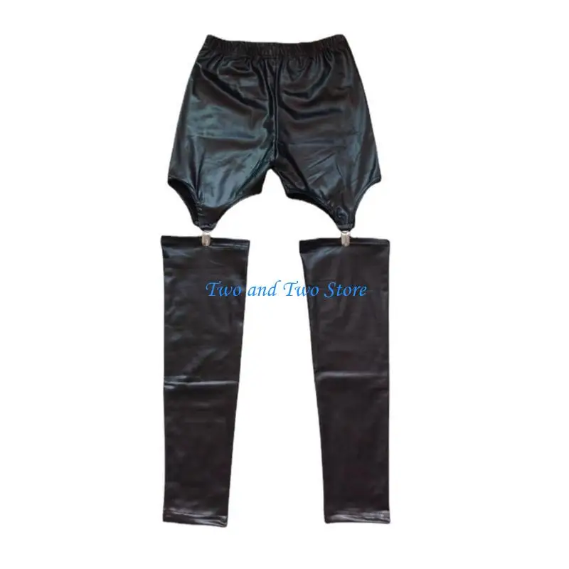 

HX6F Wetlook Leather Garter Belt Thigh High Stockings Control Top Pantyhose Suspender Tights for Women Girls Cosplay Costumes
