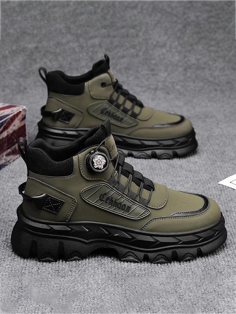 

Trendy High-Top Men's Boots Winter Fce Outdoor Climbing Anti-Slip Heightening Work Boots Korean Sle Low Heel Rubb...